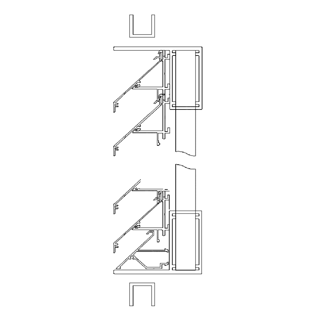 Technical section drawing of the IKL50 PAS24 louvre system with glazing channel detail