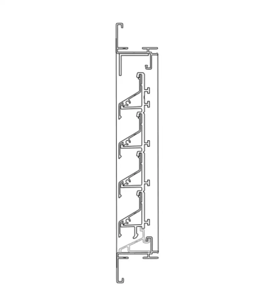 Technical cross section of IKL331 flange frame louvre showing 34mm blade centres, 60 degree blade angle and 21.1mm flange profile